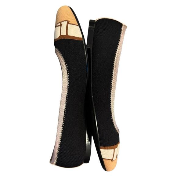 NIB Salvatore Ferragamo Varina Flats Black Cream Bow Ballet Shoes Sz 8.5 Fabric - Picture 3 of 7